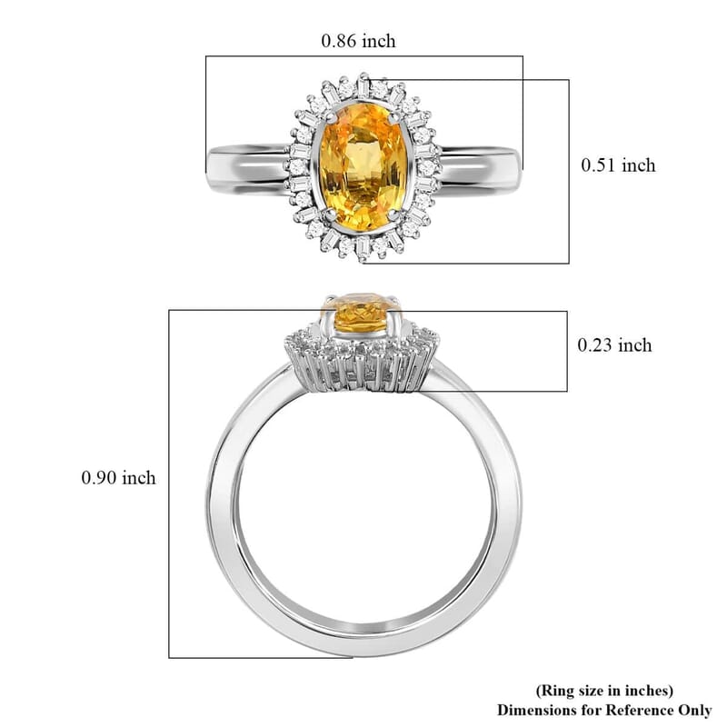 Luxoro 10K White Gold Premium Natural Ceylon Yellow Sapphire and G-H I2 Diamond Sunburst Ring (Size 10.0) 4.25 Grams 1.30 ctw