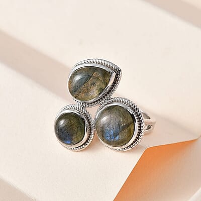 Labradorite 10.87 ctw Fancy Ring in Platinum Over Sterling Silver (Size 9)