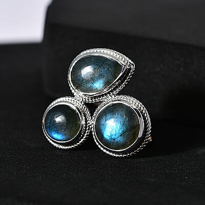 Labradorite 10.87 ctw Fancy Ring in Platinum Over Sterling Silver (Size 9)