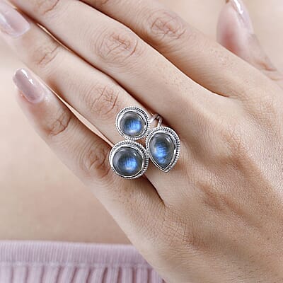 Labradorite 10.87 ctw Fancy Ring in Platinum Over Sterling Silver (Size 9)