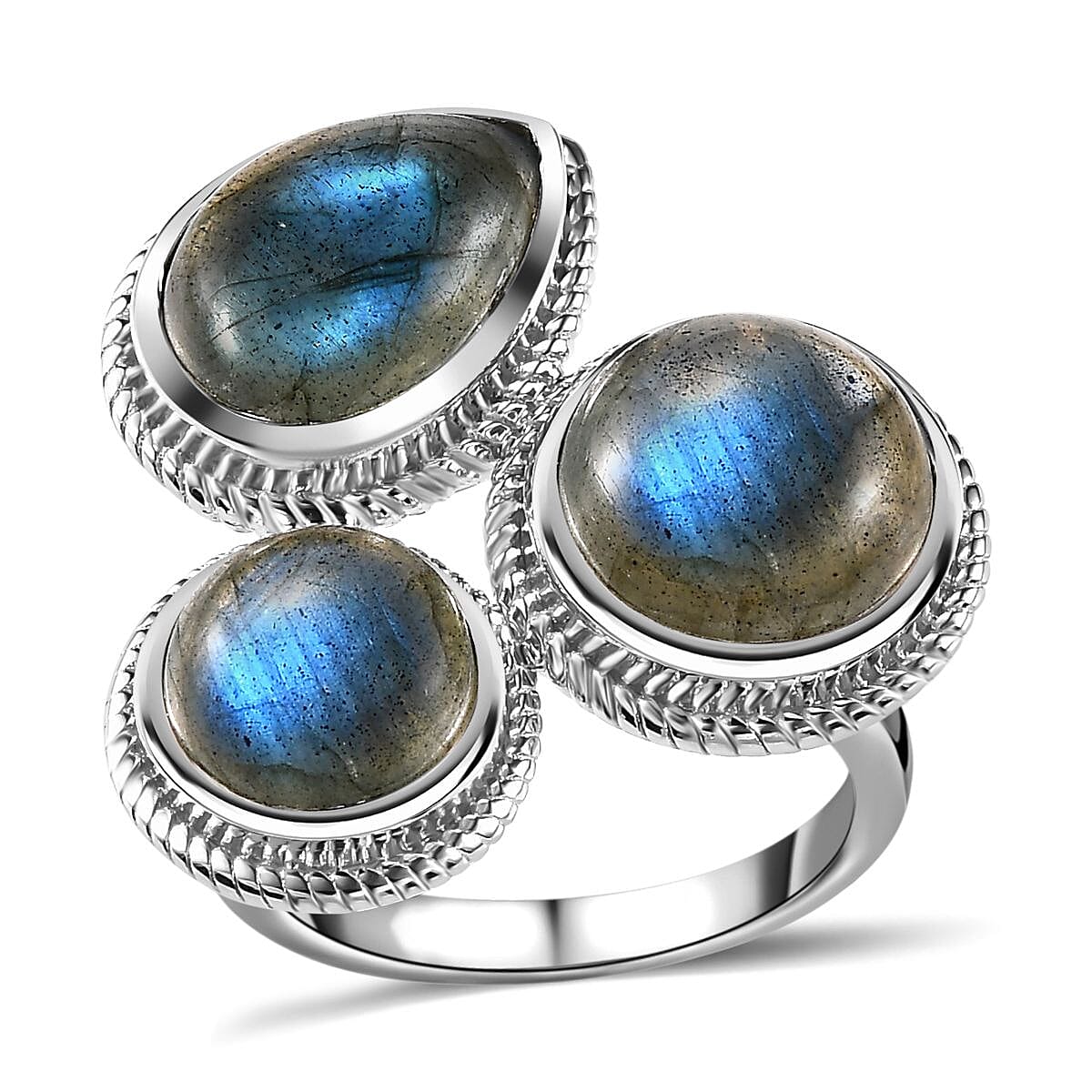 Labradorite 10.87 ctw Fancy Ring in Platinum Over Sterling Silver (Size 9)