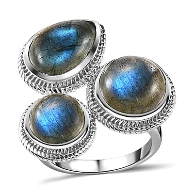Labradorite 10.87 ctw Fancy Ring in Platinum Over Sterling Silver (Size 9)