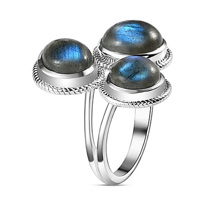 Labradorite 10.87 ctw Fancy Ring in Platinum Over Sterling Silver (Size 9)