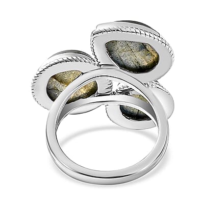 Labradorite 10.87 ctw Fancy Ring in Platinum Over Sterling Silver (Size 9)