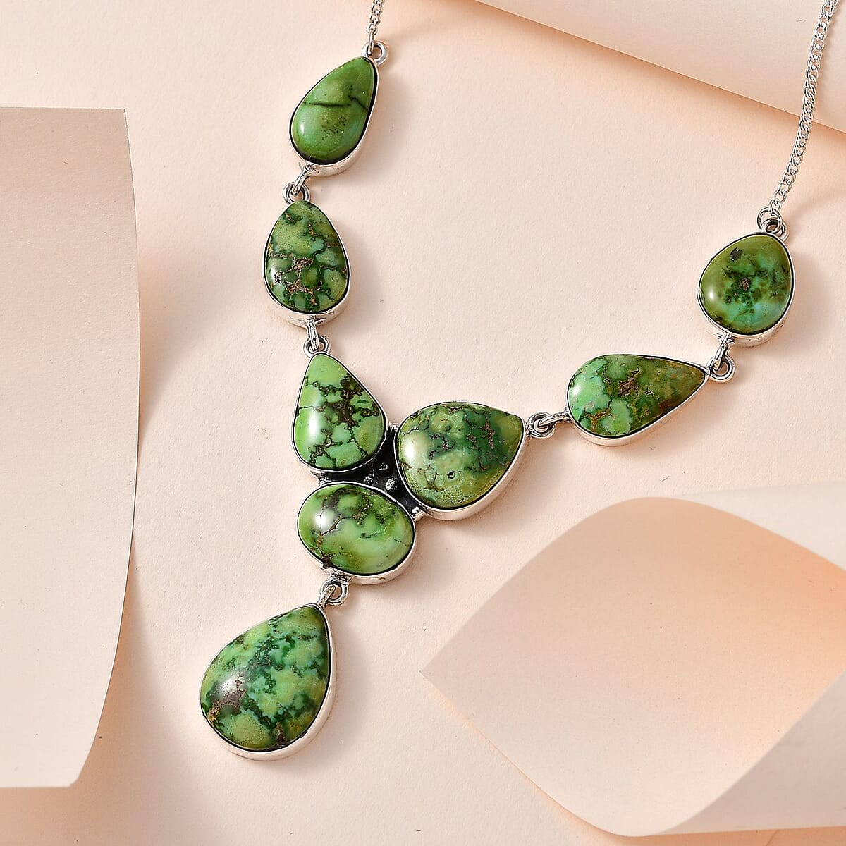 Artisan Crafted Sonoran Gold Turquoise Drop Necklace 18-20 Inches in Black Oxidized Sterling Silver 56.25 ctw image number 1