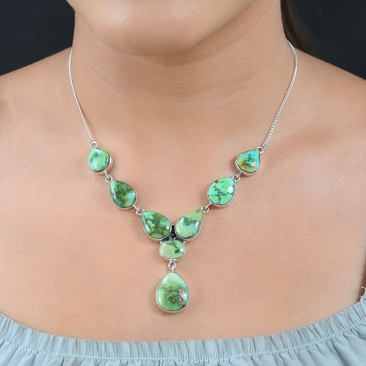 Artisan Crafted Sonoran Gold Turquoise Drop Necklace 18-20 Inches in Black Oxidized Sterling Silver 56.25 ctw image number 2