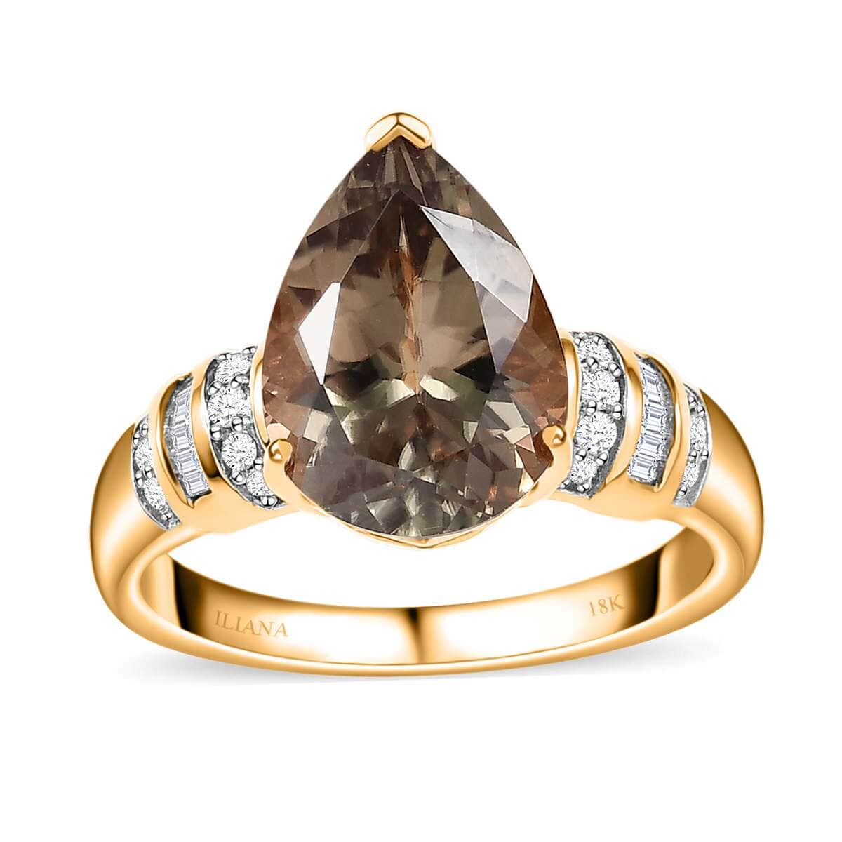 Certified & Appraised Iliana 18K Yellow Gold AAAA Turkizite and G-H SI Diamond Ring (Size 7.0) 5.80 Grams 4.35 ctw image number 0