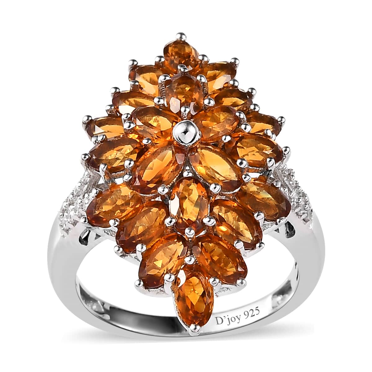 Santa Ana Madeira Citrine and White Zircon Floral Spray Ring in Platinum Over Sterling Silver (Size 10.0) 5.15 ctw image number 0