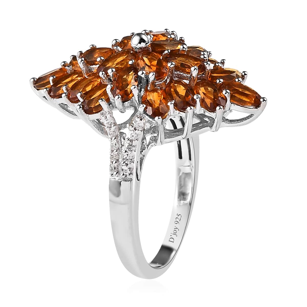 Santa Ana Madeira Citrine and White Zircon Floral Spray Ring in Platinum Over Sterling Silver (Size 10.0) 5.15 ctw image number 3