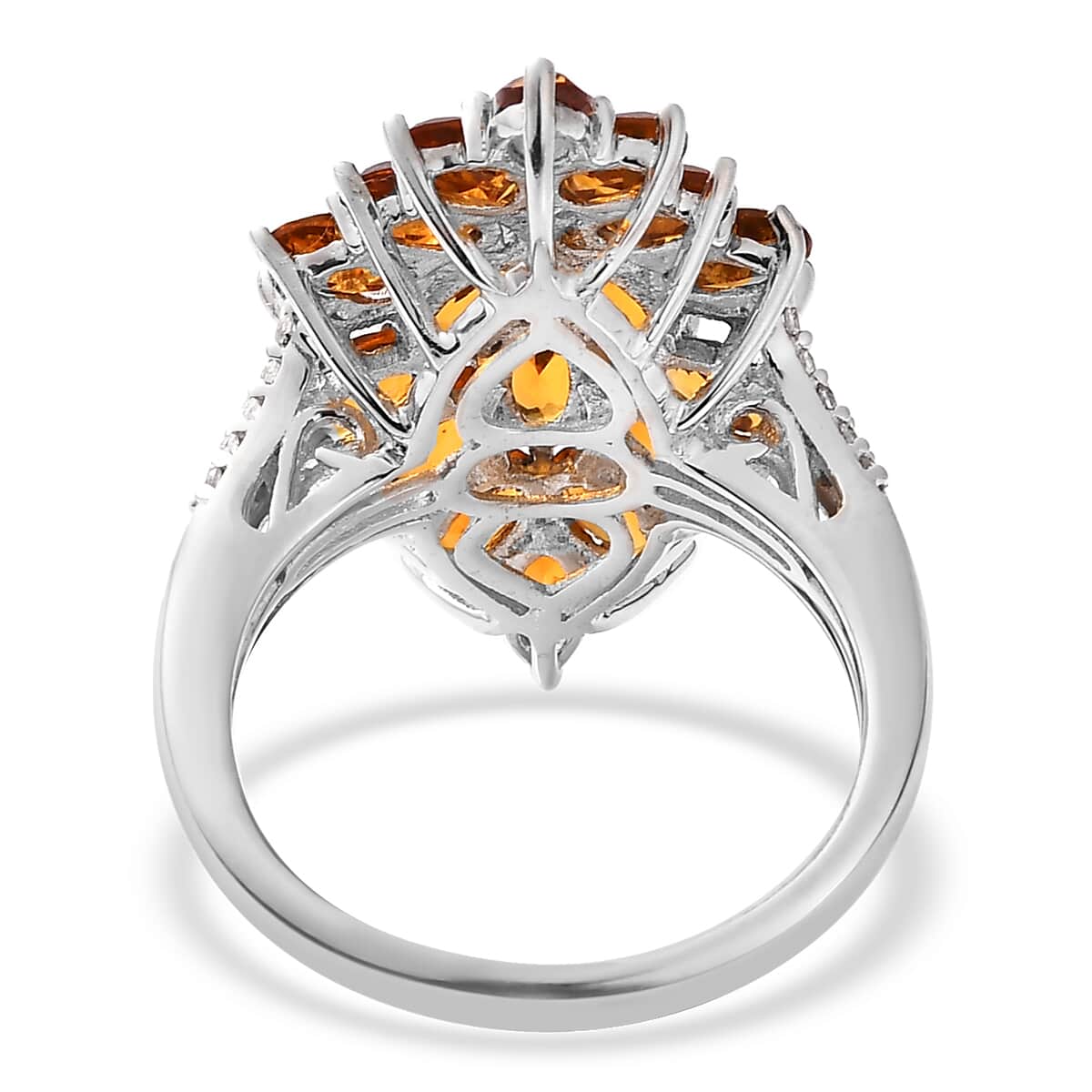 Santa Ana Madeira Citrine and White Zircon Floral Spray Ring in Platinum Over Sterling Silver (Size 10.0) 5.15 ctw image number 4