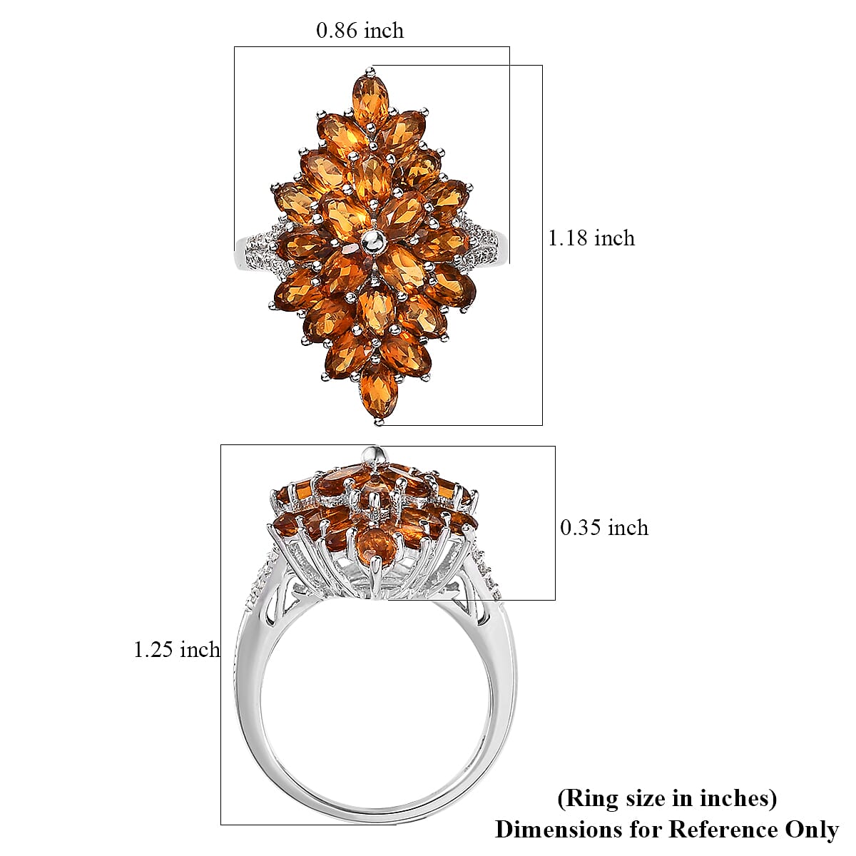 Santa Ana Madeira Citrine and White Zircon Floral Spray Ring in Platinum Over Sterling Silver (Size 7.0) 5.15 ctw image number 5