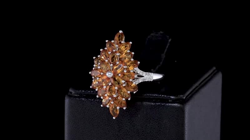 Santa Ana Madeira Citrine and White Zircon Floral Spray Ring in Platinum Over Sterling Silver (Size 10.0) 5.15 ctw