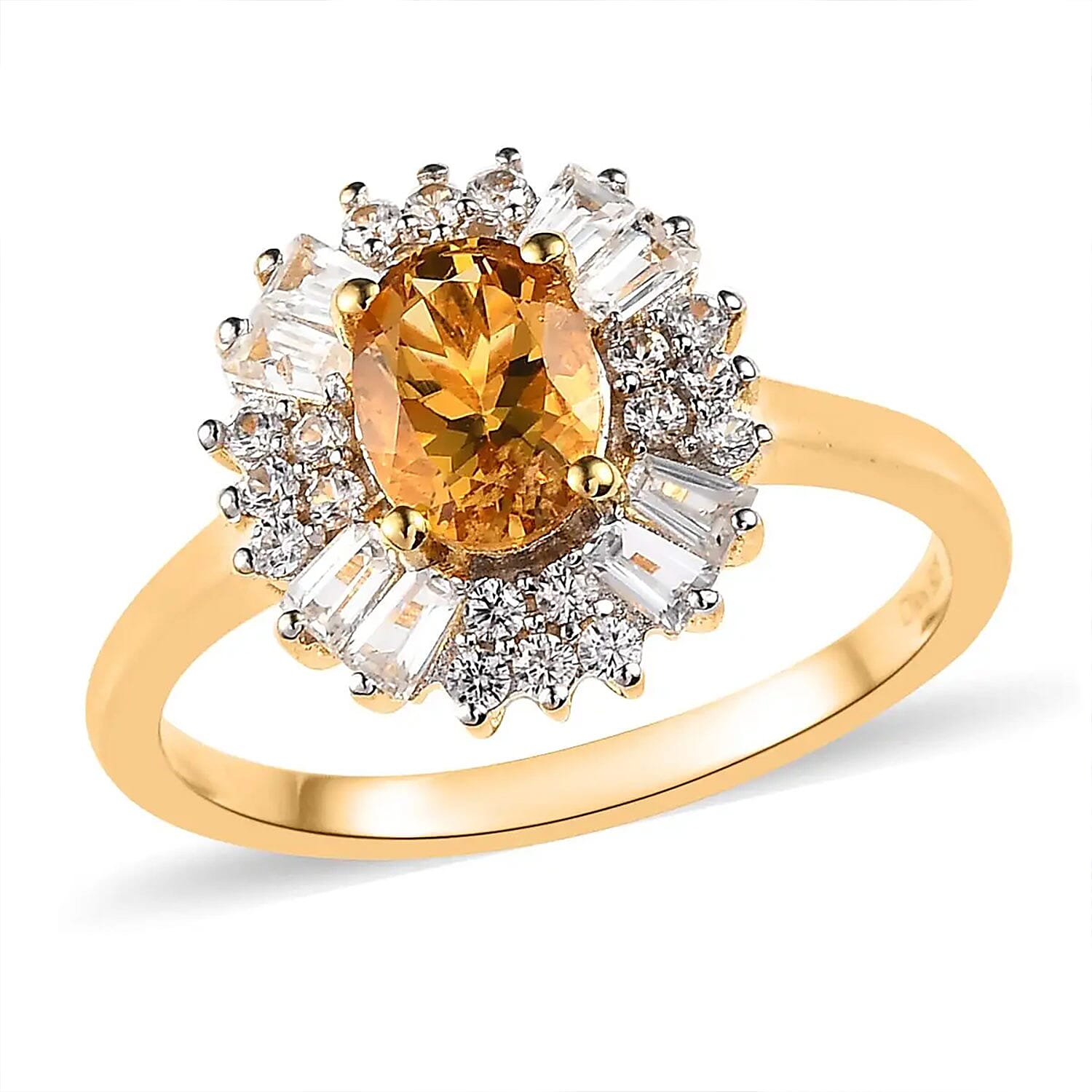 Premium Brazilian Heliodor and White Zircon Sunflower Ring in Vermeil Yellow Gold Over Sterling Silver (Size 10.0) 1.80 ctw