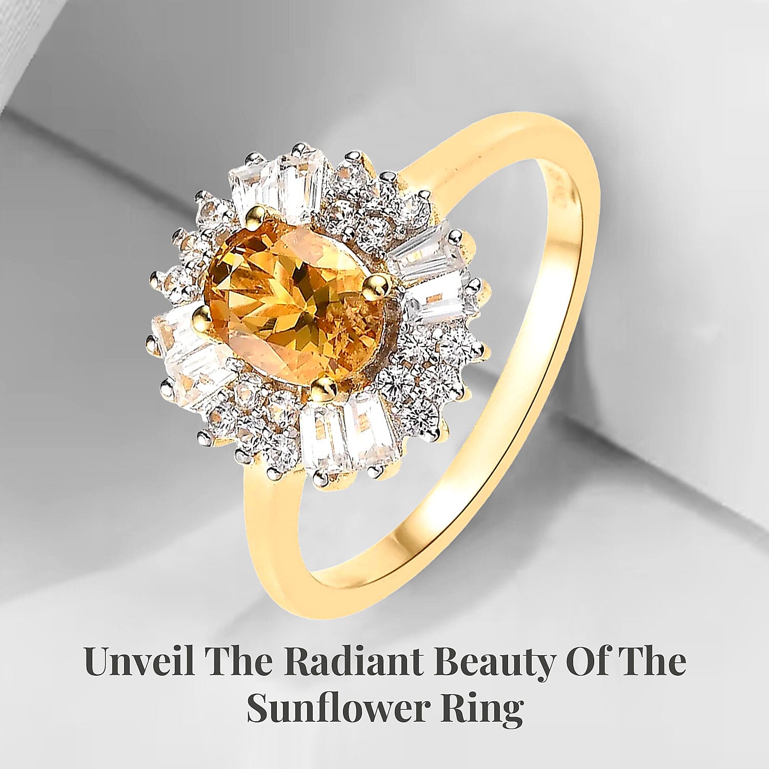 Premium Brazilian Heliodor and White Zircon Sunflower Ring in Vermeil Yellow Gold Over Sterling Silver (Size 10.0) 1.80 ctw