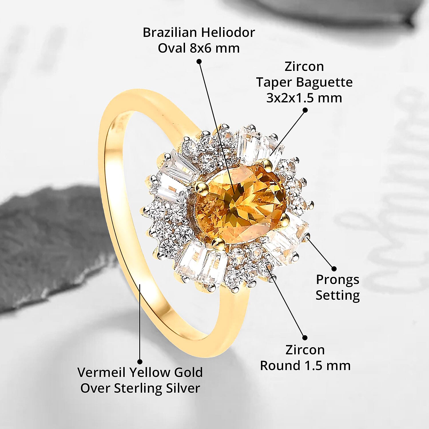 Premium Brazilian Heliodor and White Zircon Sunflower Ring in Vermeil Yellow Gold Over Sterling Silver (Size 10.0) 1.80 ctw