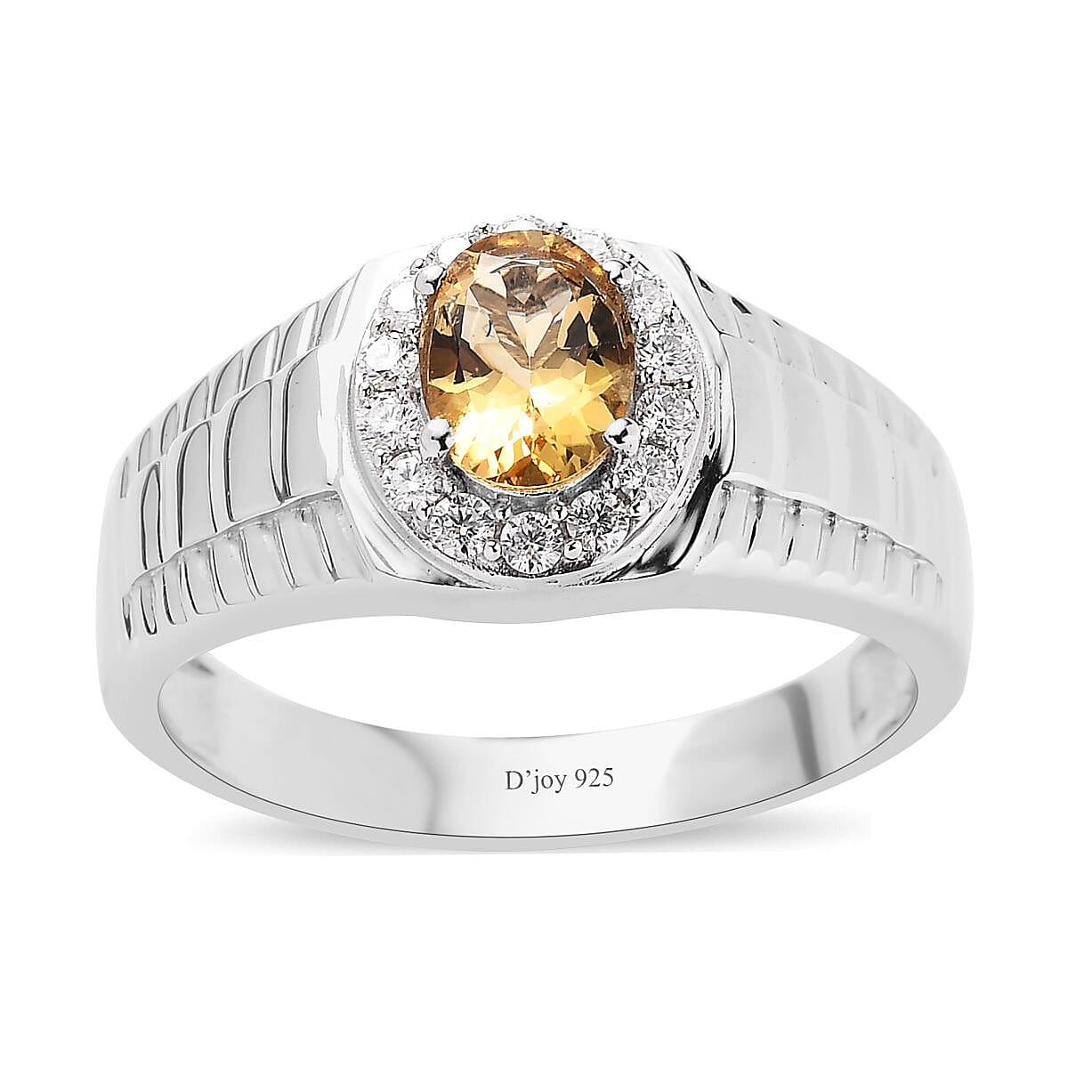 Premium Brazilian Heliodor and Moissanite Men's Ring in Platinum Over Sterling Silver (Size 10.0) 1.85 ctw