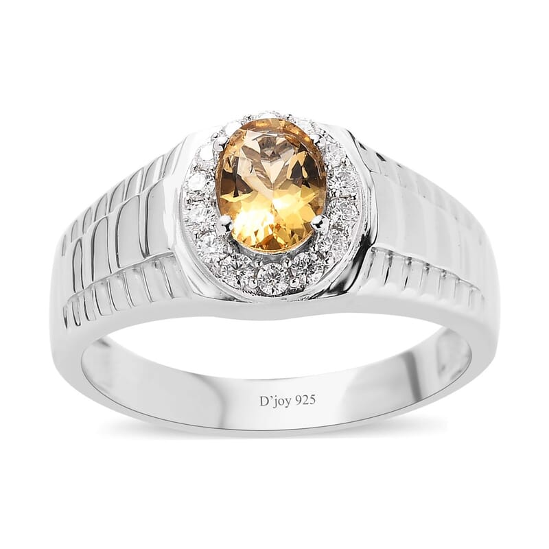 Premium Brazilian Heliodor and Moissanite Men's Ring in Platinum Over Sterling Silver (Size 10.0) 1.85 ctw