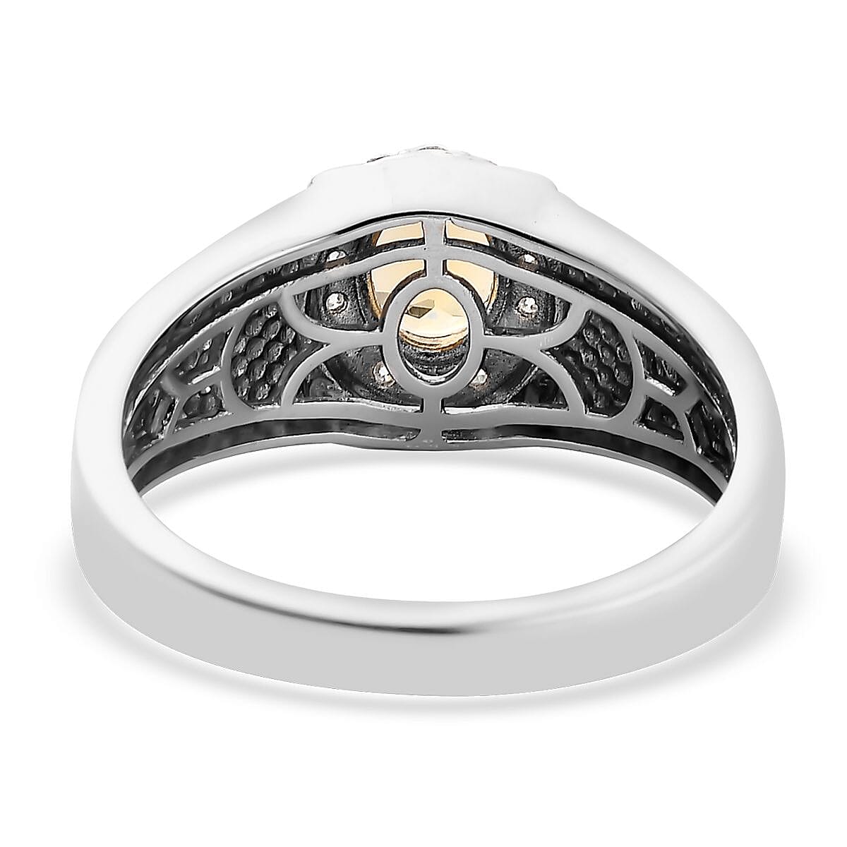Premium Brazilian Heliodor and Moissanite Men's Ring in Platinum Over Sterling Silver (Size 10.0) 1.85 ctw