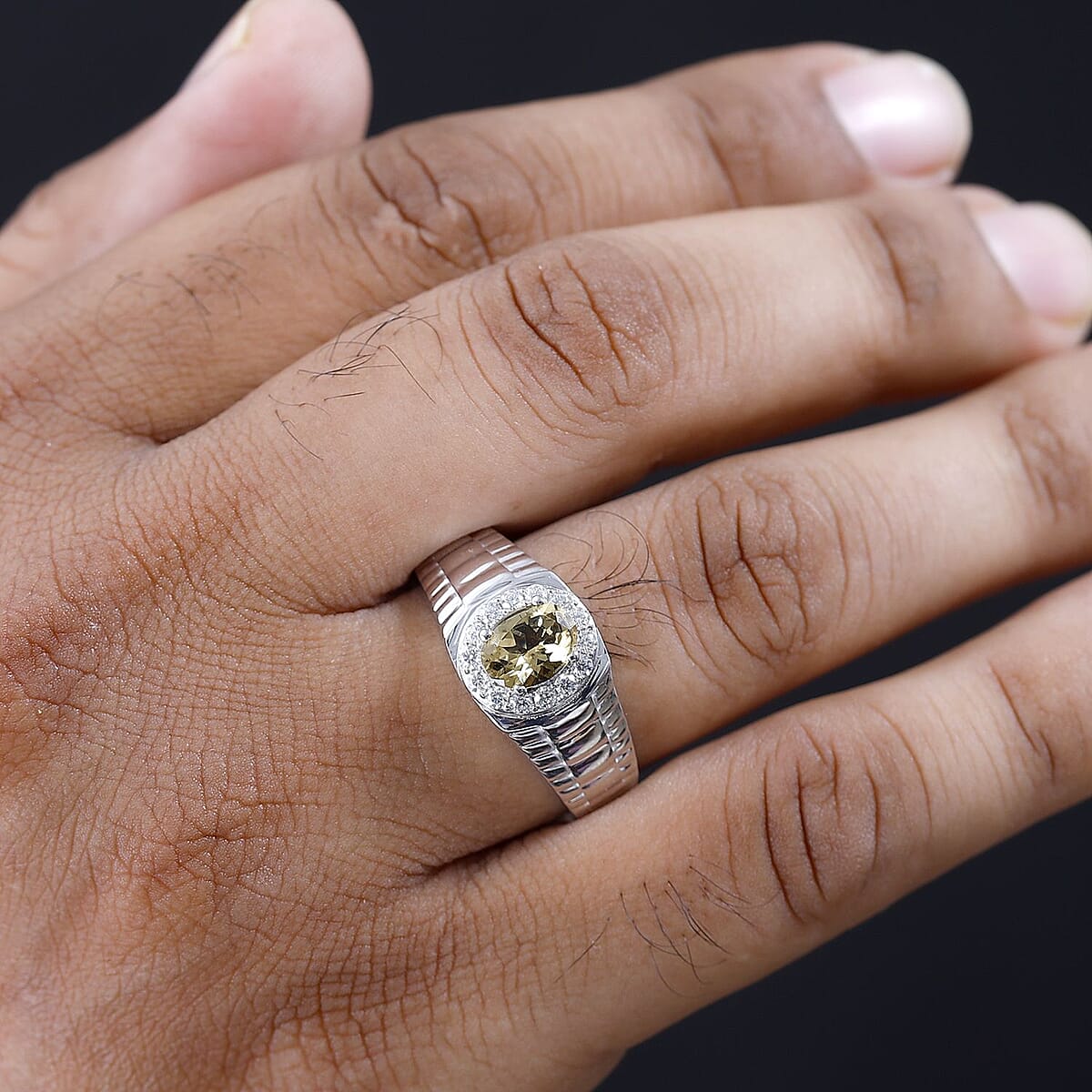 Premium Brazilian Heliodor and Moissanite Men's Ring in Platinum Over Sterling Silver (Size 12.0) 1.85 ctw image number 2