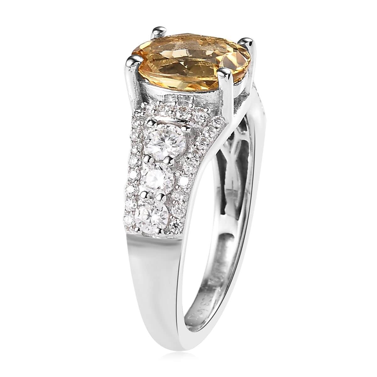 Premium Brazilian Heliodor and Moissanite Ring in Platinum Over Sterling Silver 2.20 ctw image number 3