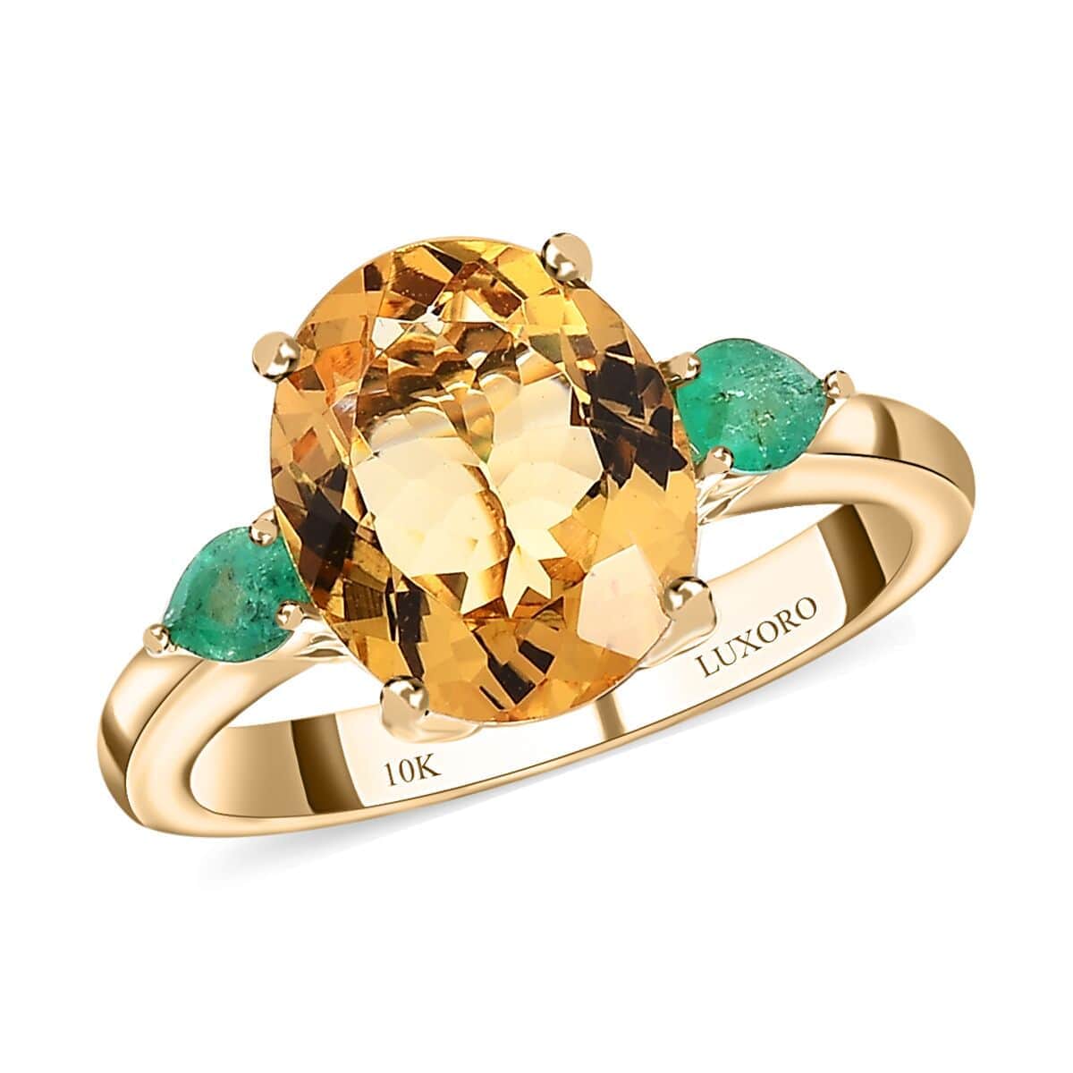 Luxoro 10K Yellow Gold Premium Brazilian Heliodor and Premium Boyaca Colombian Emerald Ring (Size 10.0) 3.15 ctw image number 0