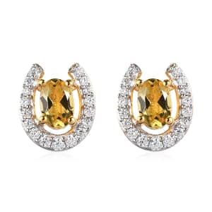 Premium Brazilian Heliodor and Moissanite Horseshoe Stud Earrings in Vermeil Yellow Gold Over Sterling Silver 1.25 ctw