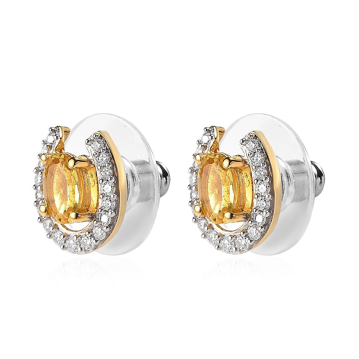 Premium Brazilian Heliodor and Moissanite Horseshoe Stud Earrings in Vermeil Yellow Gold Over Sterling Silver 1.25 ctw image number 3