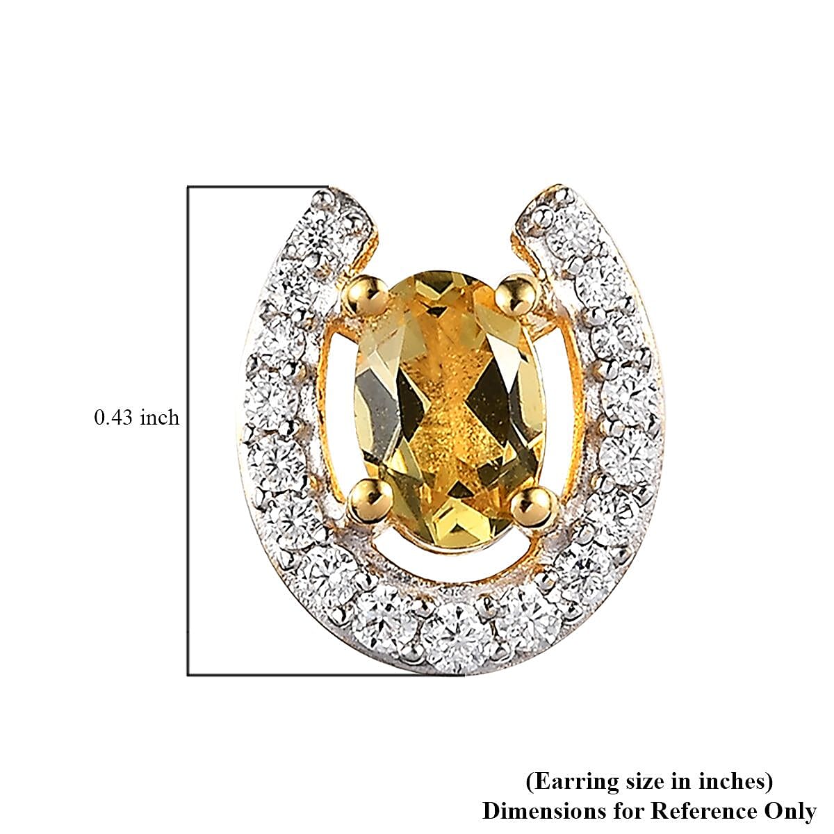 Premium Brazilian Heliodor and Moissanite Horseshoe Stud Earrings in Vermeil Yellow Gold Over Sterling Silver 1.25 ctw image number 4