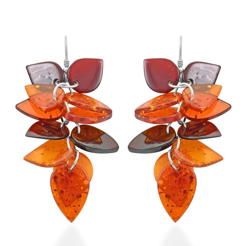 Baltic Amber Leaf Casacade Earrings in Sterling Silver