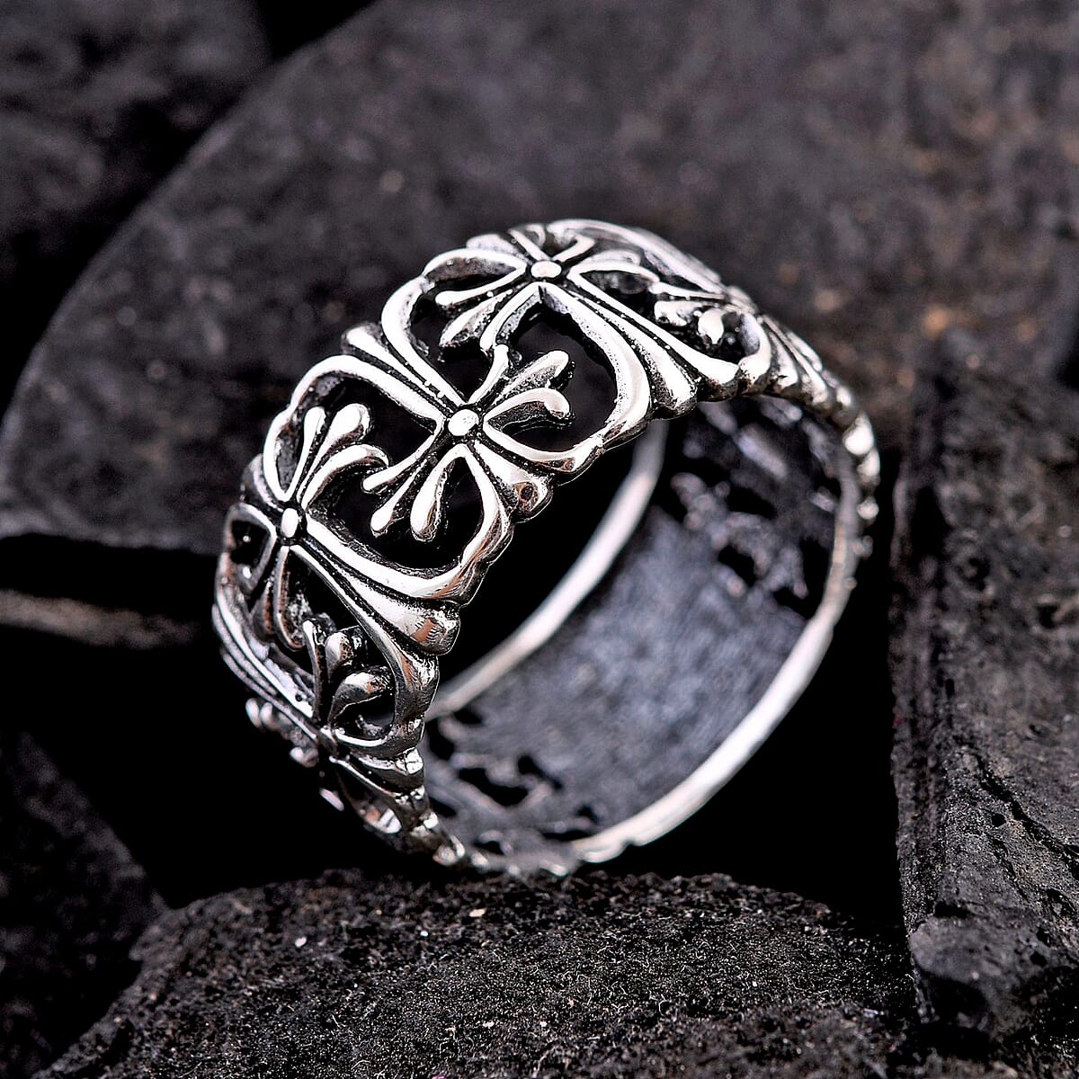 Bali Legacy Sterling Silver Cross Band Ring (Size 7.0) 6.30 Grams image number 1