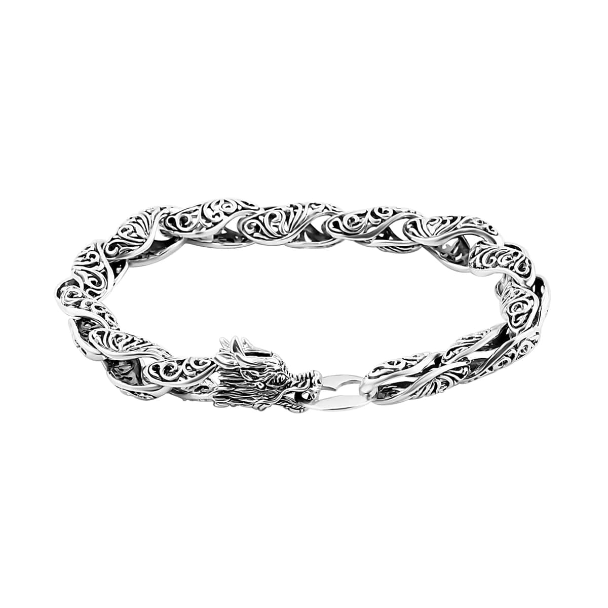 Bali Legacy Sterling Silver Viking Axe Clasp Dragon Bracelet (6.50 In) 26.65 Grams image number 0