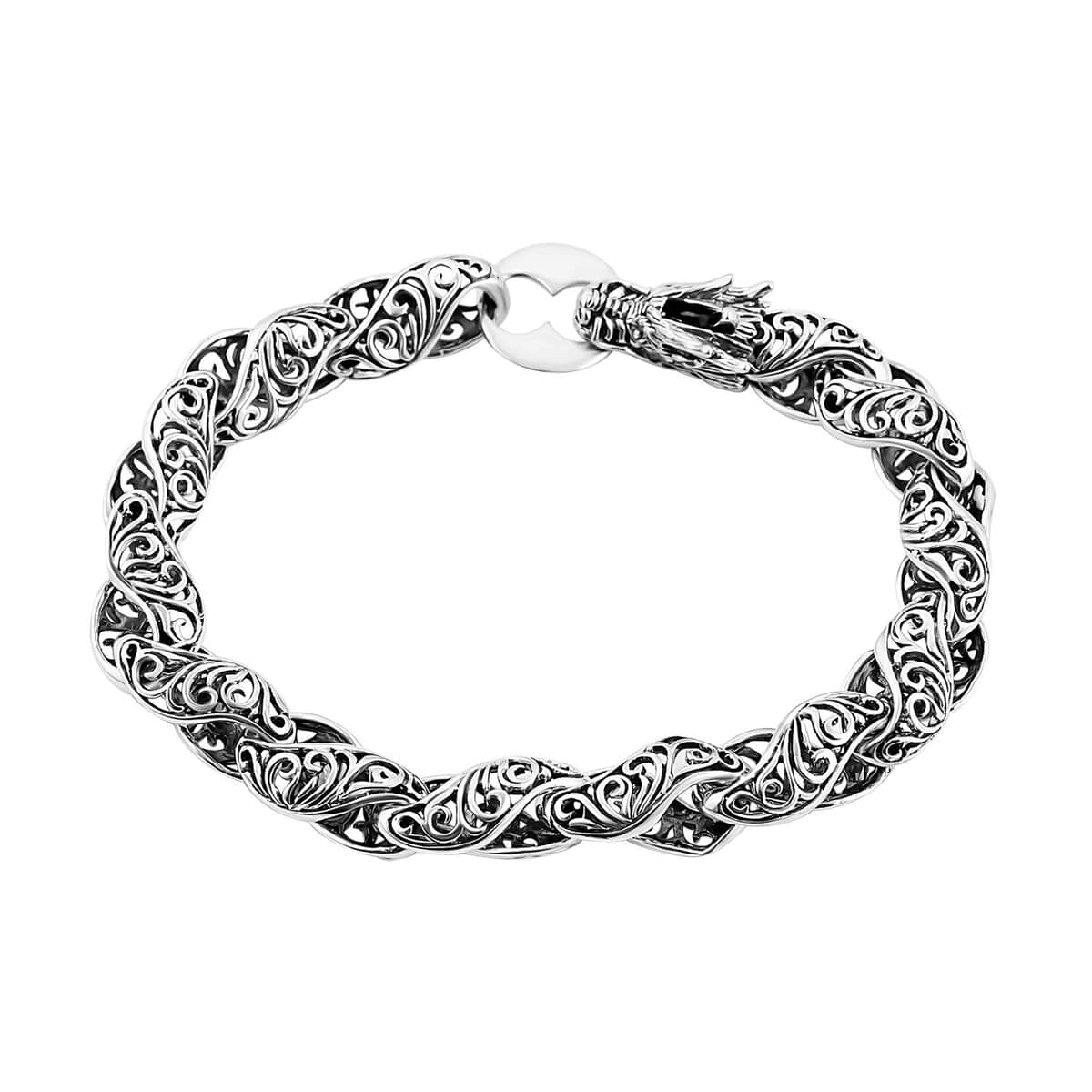 Bali Legacy Sterling Silver Viking Axe Clasp Dragon Bracelet (6.50 In) 26.65 Grams image number 3