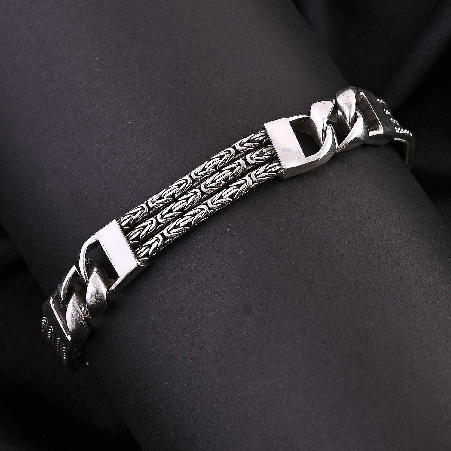 Bali Legacy Sterling Silver Byzantine and Wheat Chain Bracelet (6.50 In) 39.40 Grams