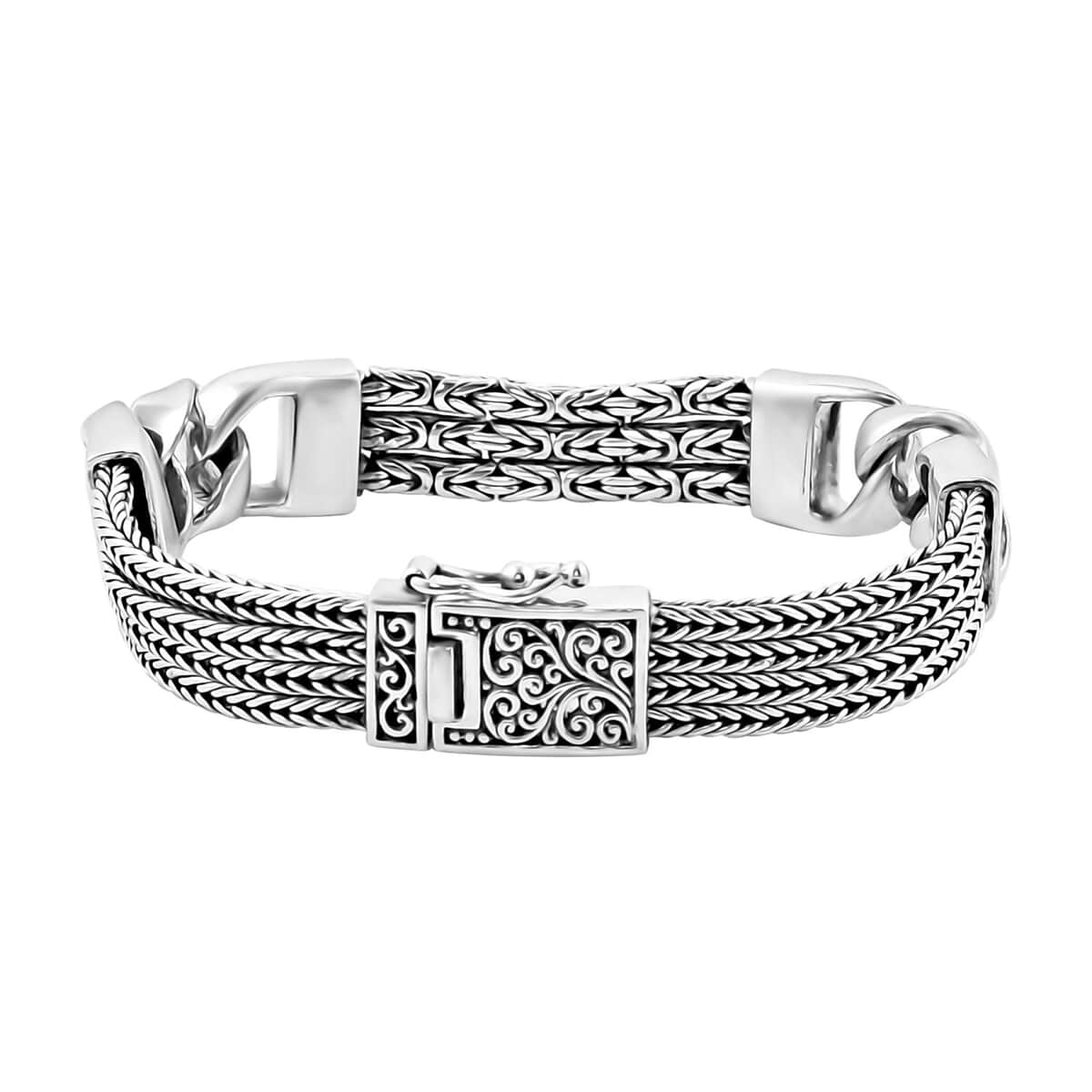 Bali Legacy Sterling Silver Byzantine and Wheat Chain Bracelet (6.50 In) (39.40 g) image number 3