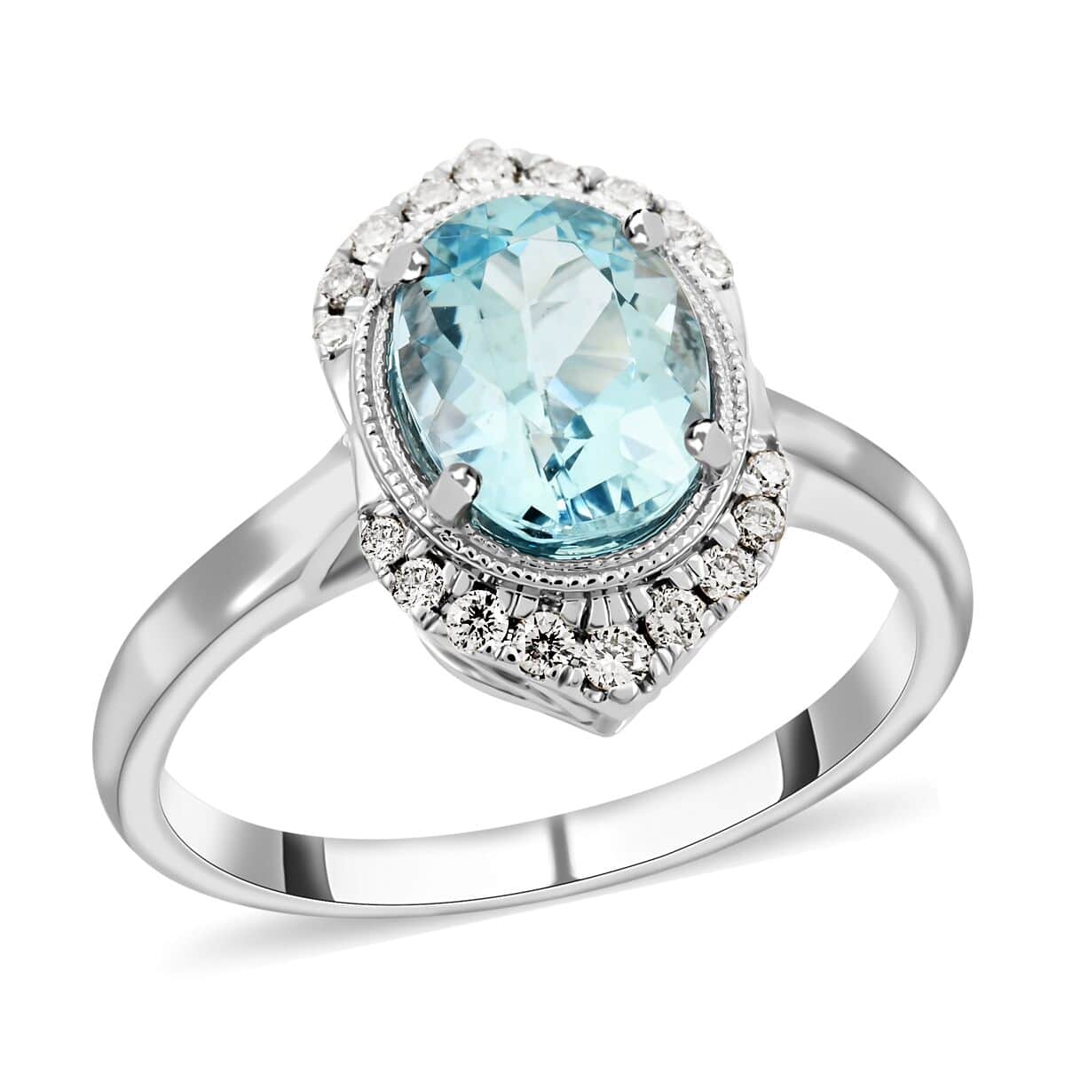 Certified & Appraised Luxoro 10K White Gold AAA Santa Maria Aquamarine and I2 Diamond Ring (Size 10.0) 2.00 ctw image number 0