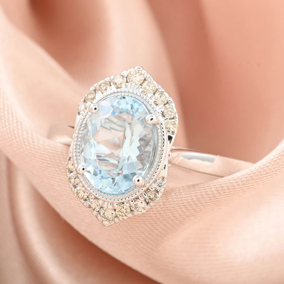 Certified & Appraised Luxoro 10K White Gold AAA Santa Maria Aquamarine and I2 Diamond Ring (Size 10.0) 2.00 ctw image number 1