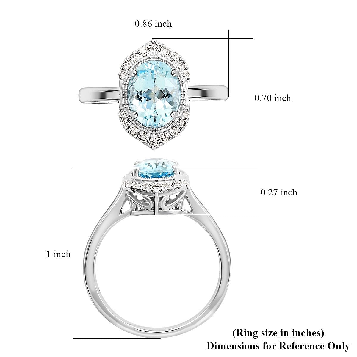 Certified & Appraised Luxoro AAA Santa Maria Aquamarine and I2 Diamond 2.00 ctw Ring in 10K White Gold (Size 7.0) image number 5
