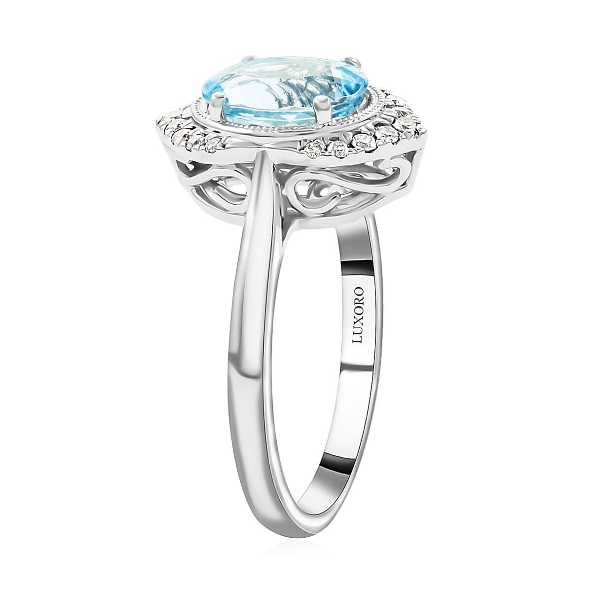 Certified & Appraised Luxoro AAA Santa Maria Aquamarine and I2 Diamond 2.00 ctw Ring in 10K White Gold (Size 9.0) image number 3