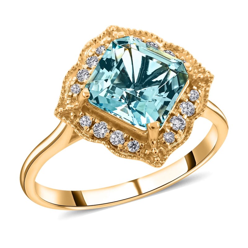 Certified & Appraised Luxoro 14K Yellow Gold Asscher Cut AAA Santa Maria Aquamarine and I2 Diamond Ring (Size 10.0) 4 Grams 2.50 ctw