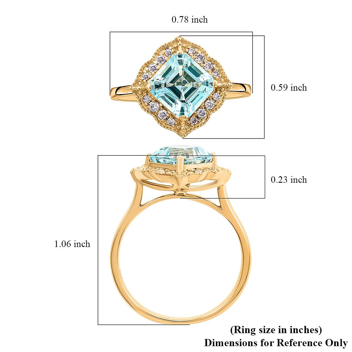 Certified & Appraised Luxoro 14K Yellow Gold Asscher Cut AAA Santa Maria Aquamarine and I2 Diamond Ring (Size 10.0) 4 Grams 2.50 ctw