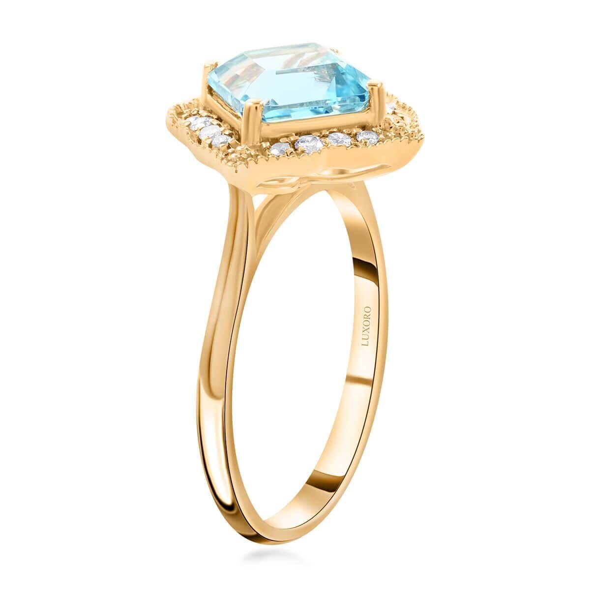Certified & Appraised Luxoro 14K Yellow Gold Asscher Cut AAA Santa Maria Aquamarine and I2 Diamond Ring (Size 6.0) 4 Grams 2.50 ctw image number 3