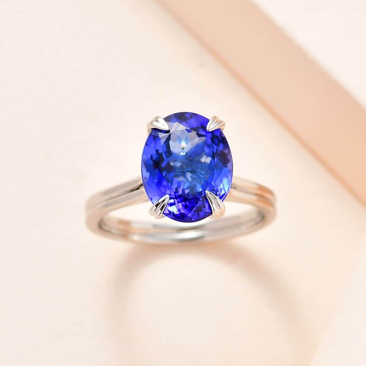 Certified & Appraised Rhapsody 950 Platinum AAAA Tanzanite and E-F VS Diamond Solitaire Ring (Size 7.0) 5 Grams 5.00 ctw image number 1