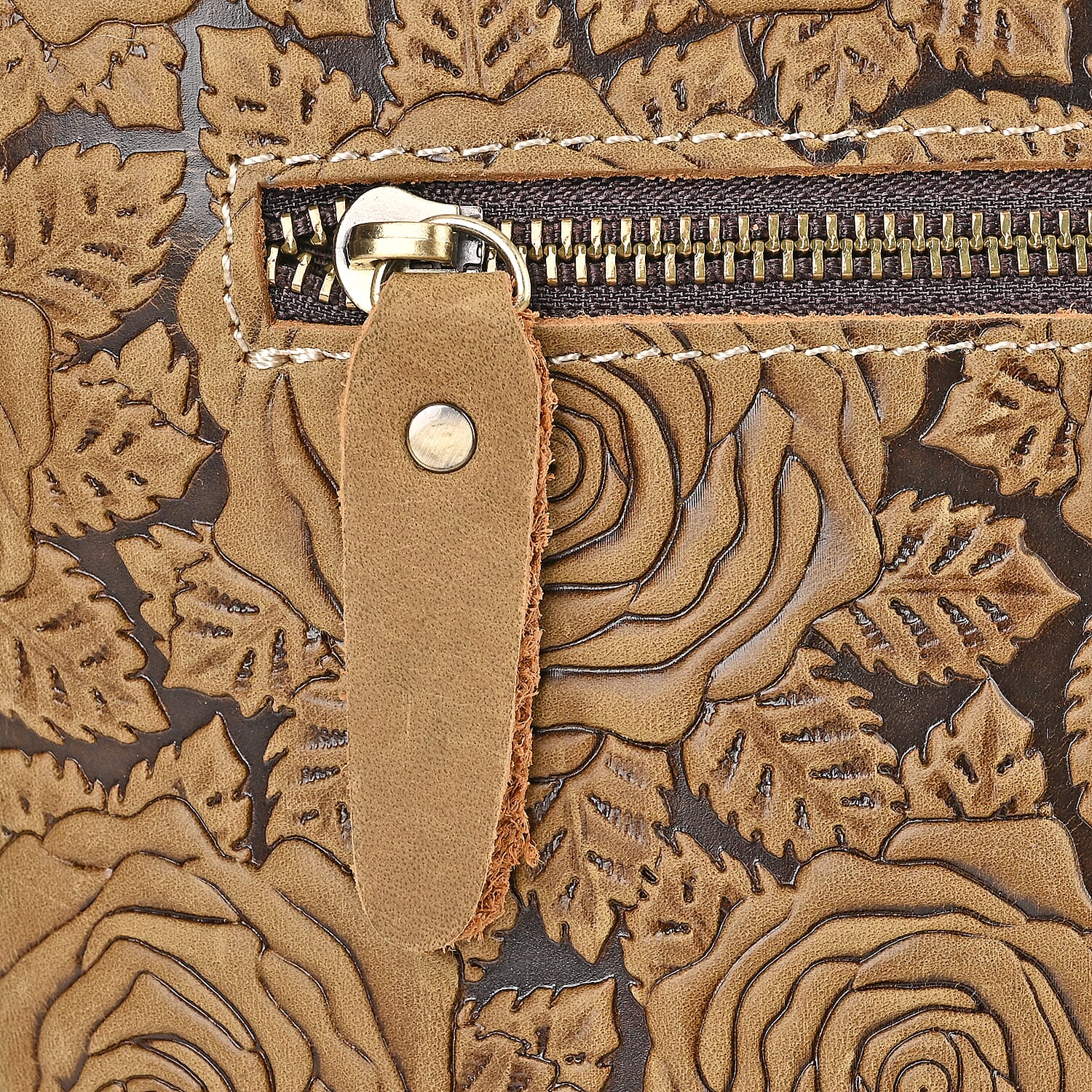 Italy Retro Noble Collection Khaki Distressed Genuine Leather Crossbody Bag with 47 Inch Shoulder Strap, Floral Embossed Ladies Purse Handbag With Adjustable Detachable Strap