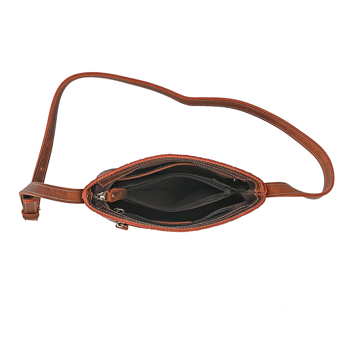 Italy Retro Noble Collection Brown Distressed Genuine Leather Crossbody Bag with 47 Inch Shoulder Strap, Floral Embossed Ladies Purse Handbag With Adjustable Detachable Strap image number 4