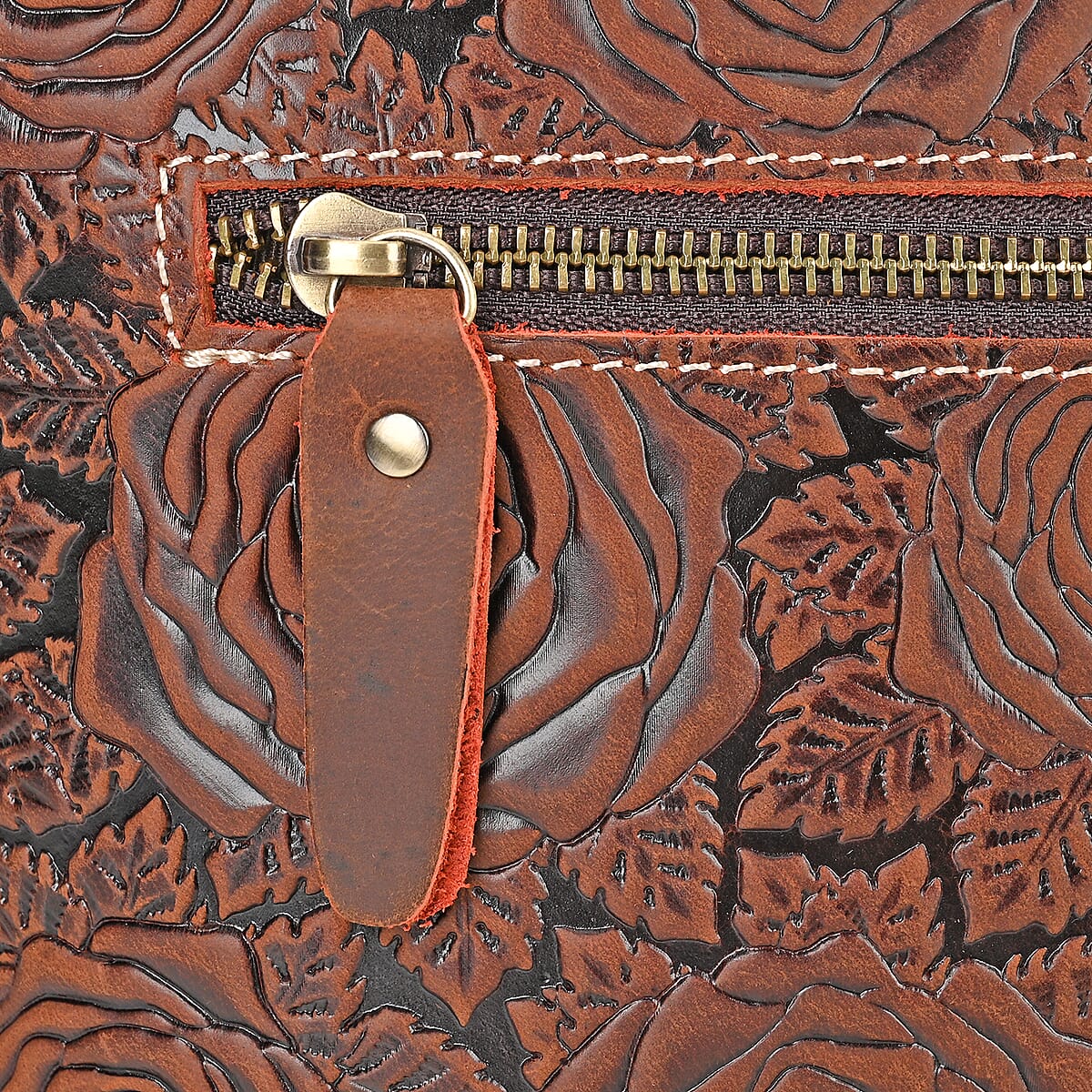 Italy Retro Noble Collection Brown Distressed Genuine Leather Crossbody Bag with 47 Inch Shoulder Strap, Floral Embossed Ladies Purse Handbag With Adjustable Detachable Strap image number 5