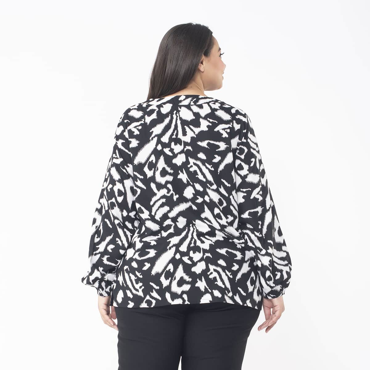 Tamsy Black Floral Full Sleeve Blouse with Elastic on Sleeve Opening - One Size Fits Most image number 1