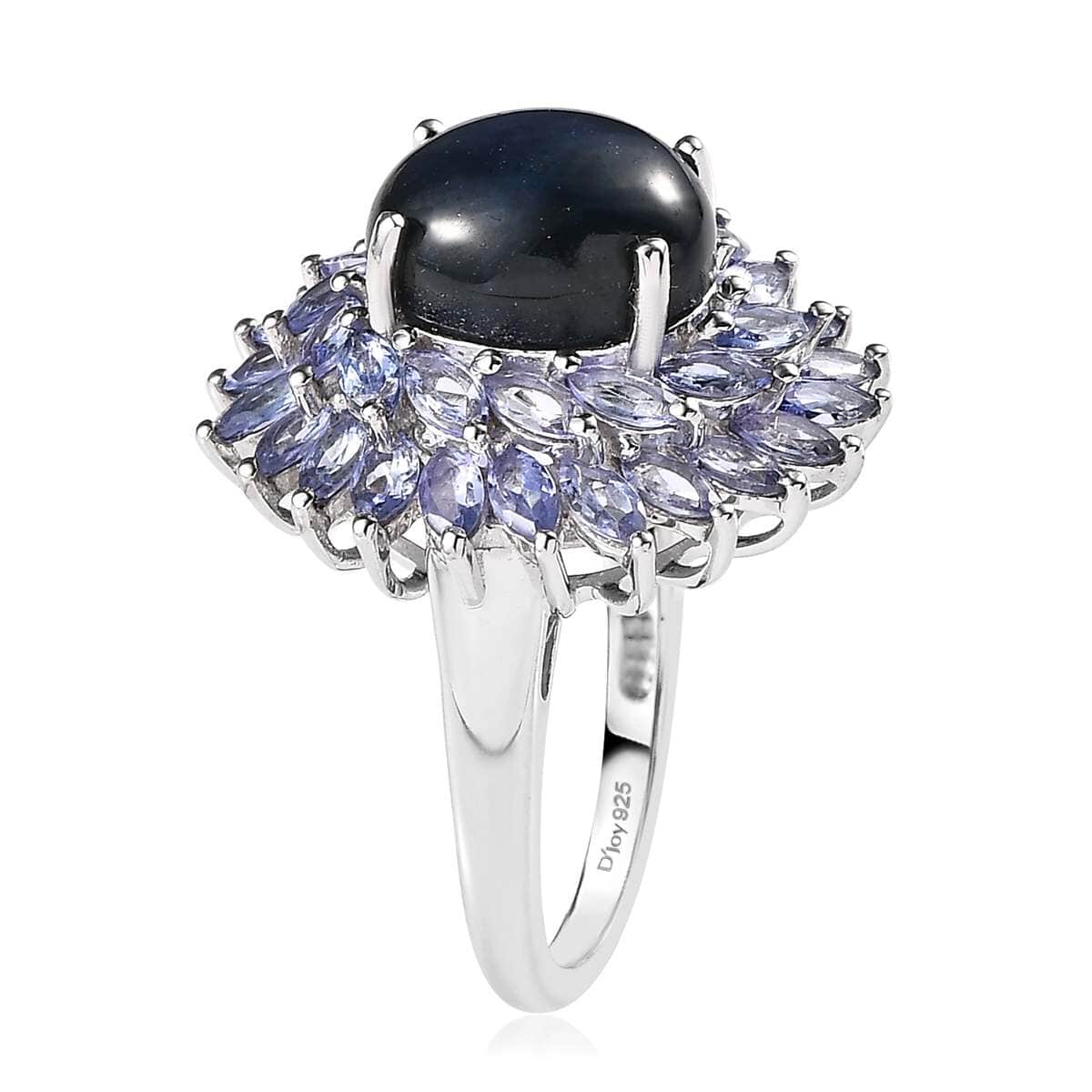 Blue Star Sapphire (DF) and Tanzanite Cocktail Ring in Platinum Over Sterling Silver 8.50 ctw image number 3