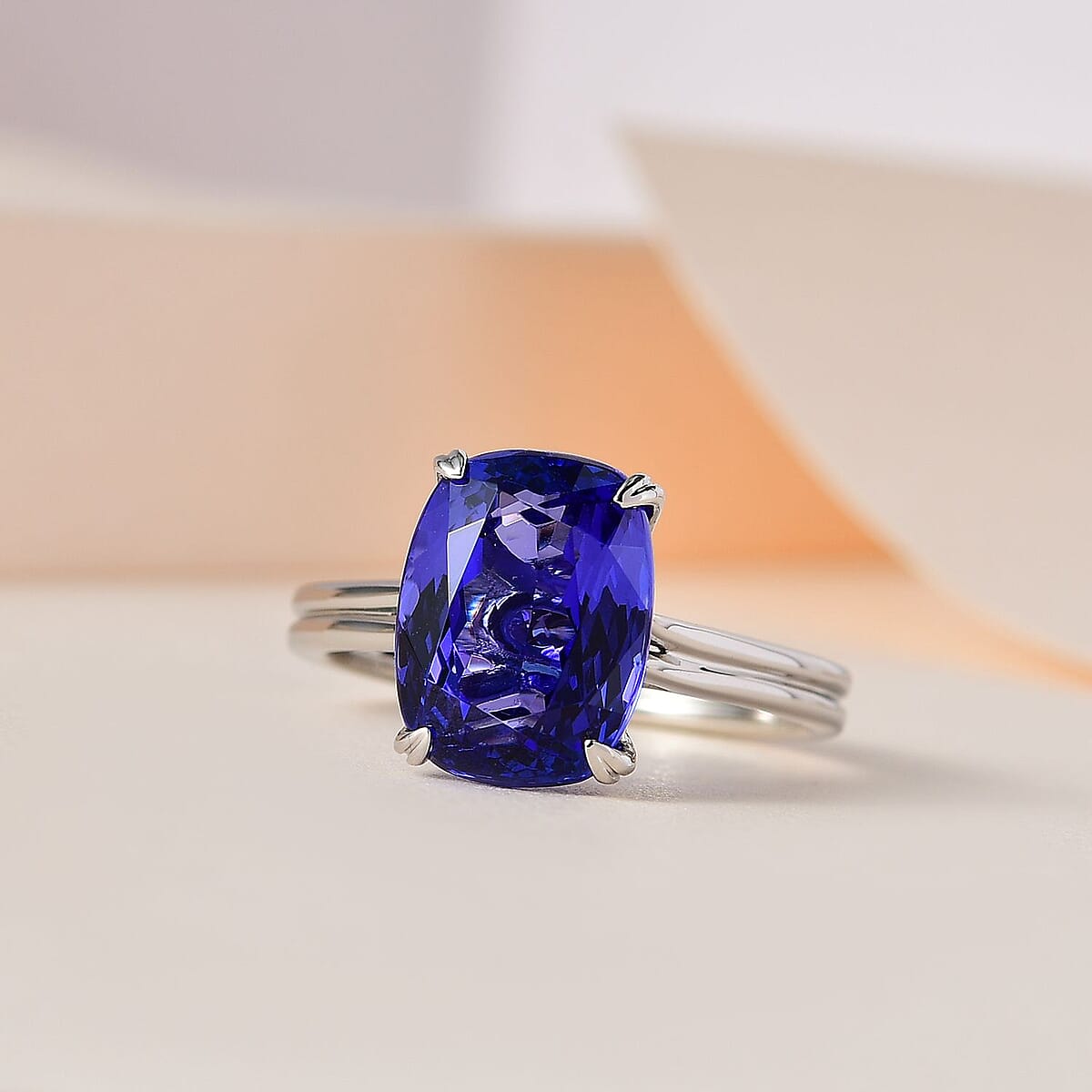 Rhapsody 950 Platinum AAAA Tanzanite and E-F VS2 Diamond Solitaire Ring (Size 7.0) 5.25 Grams 5.30 ctw image number 1