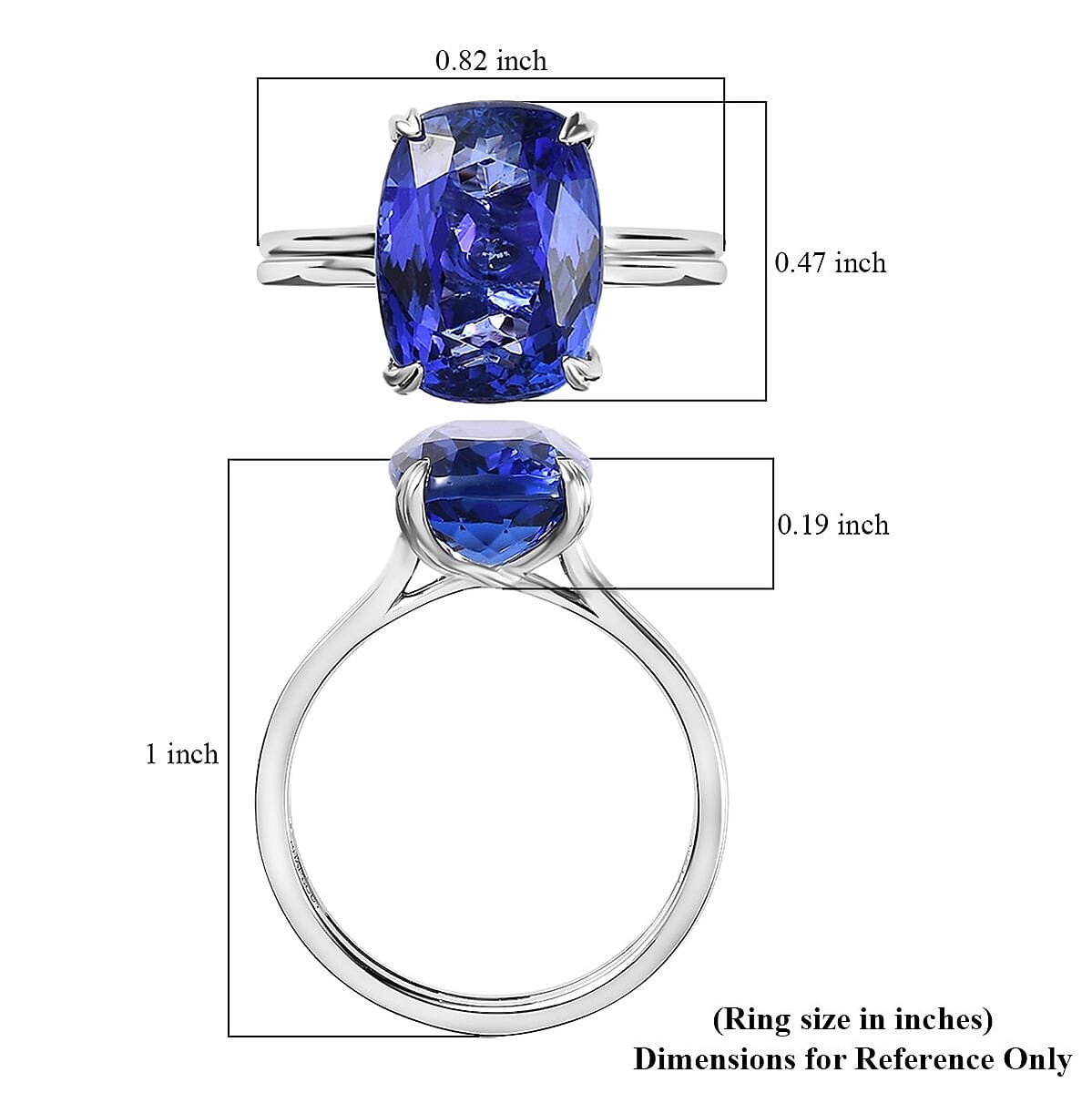 Rhapsody 950 Platinum AAAA Tanzanite and E-F VS2 Diamond Solitaire Ring (Size 7.0) 5.25 Grams 5.30 ctw image number 6