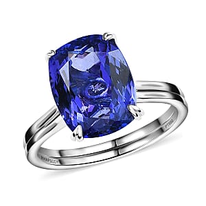 Certified & Appraised Rhapsody 950 Platinum AAAA Tanzanite and E-F VS2 Diamond Solitaire Ring (Size 8.0) 5.25 Grams 5.30 ctw
